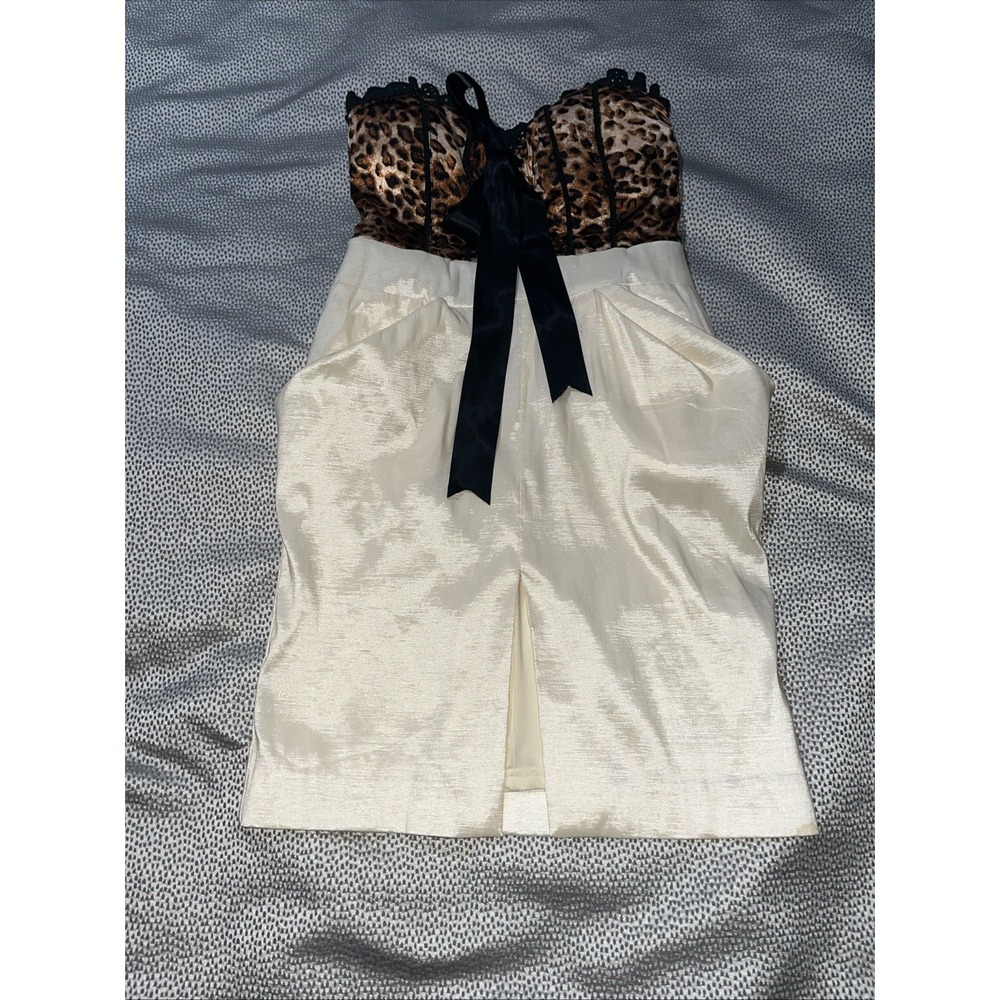 PasCucci Couture Leopard /Beige Strapless Corset Mini Dress Womens Small Pockets